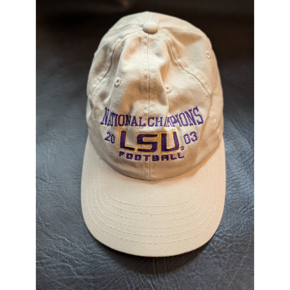 Vintage LSU Tigers 2003 National Champions Hat OC Football Strapback Cap Tan
